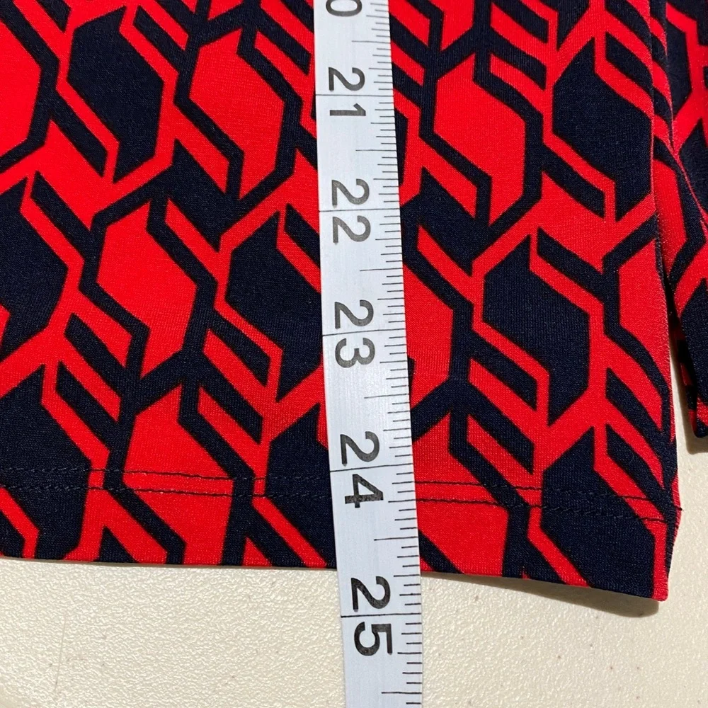 Michael Michael Kors Blouse Top Size L Red Navy Geometric Print Tie Neck - Picture 8 of 11